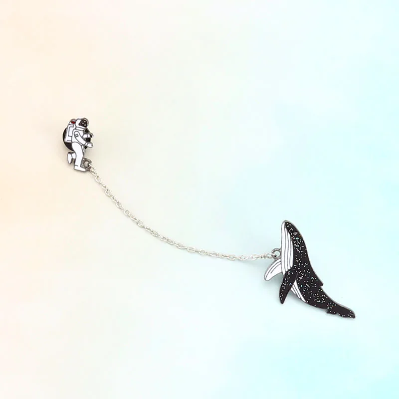 Astronaut and Whales Cartoon Brooches Pins Fish Lapel Badges Women Fashion Jewelry Wholesale Accessories Gift for Her | Украшения и