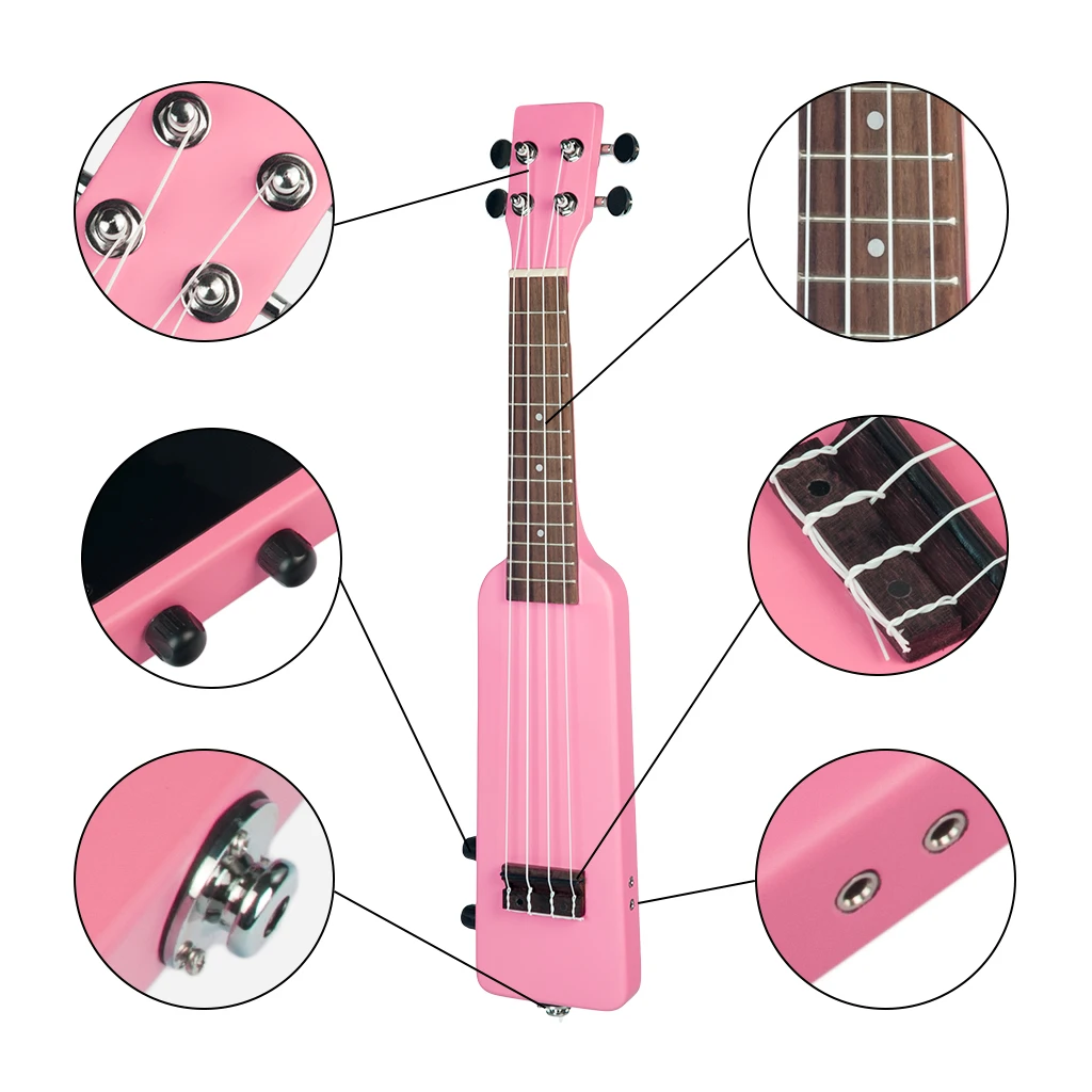 Розовый сопрано 2" Okoume Электрический Укулеле укулеле Uke комплект+ тюнер W/Gig Bag 3,5 мм аудио кабель тихий Электрический Укулеле
