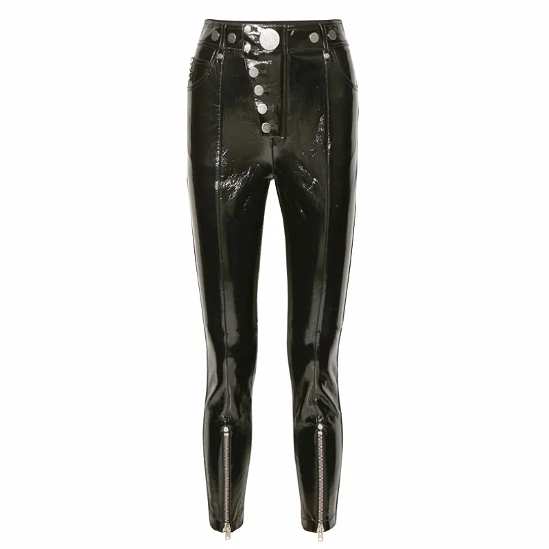 Fashion Brand longer glossy Patent pu leather pants 2020 autumn Female package hip Quality Slim Pencil Pants wj2863 dropship