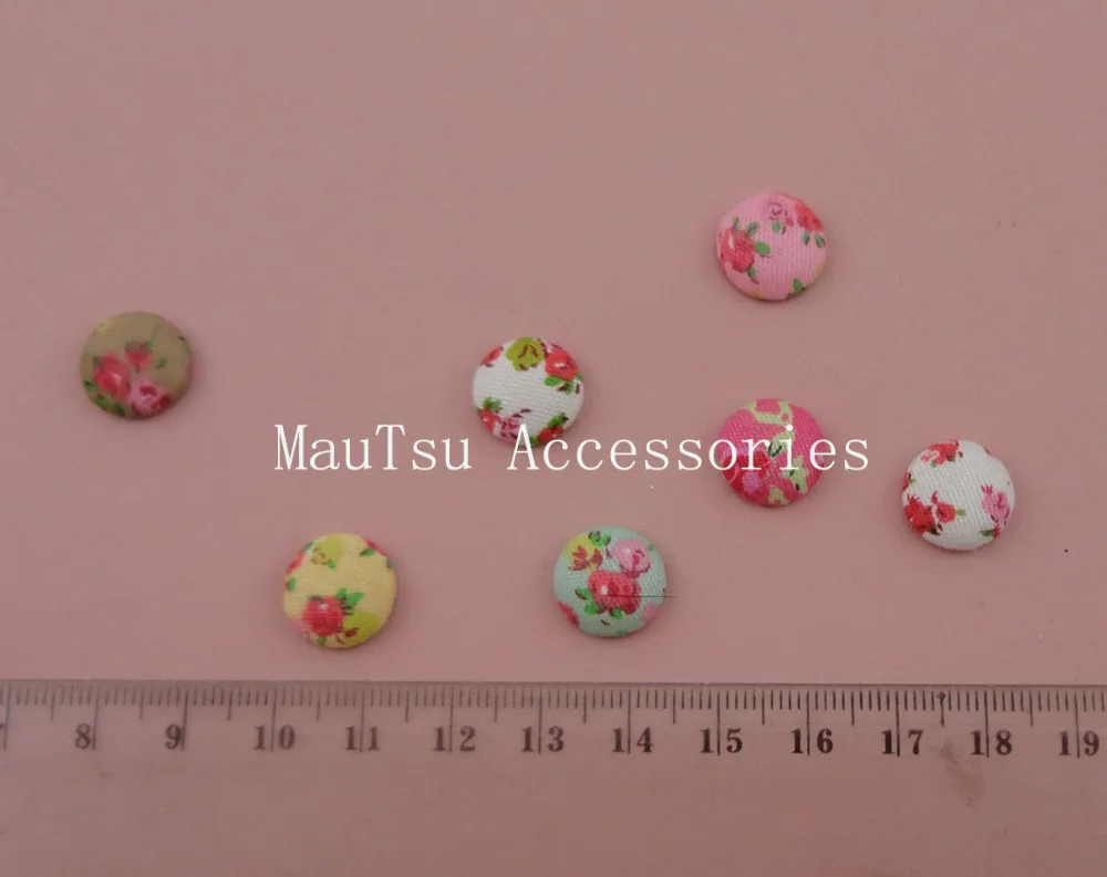 100PCS 4mm height 12mm cotton cailco flower fabric covered round Buttons Beads with flat back as jewelry accessories Handmade - купить по