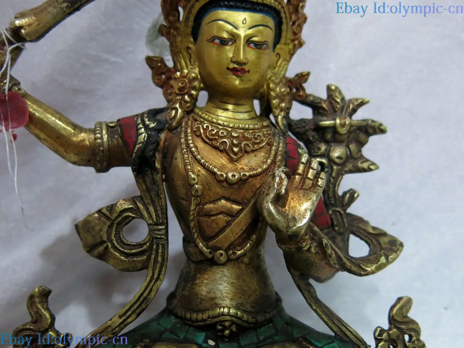 9 "Тибет Старая Бронза gild calaite скульптура Manjusri Kwan-yin статуя Бодхисаттвы | Дом и