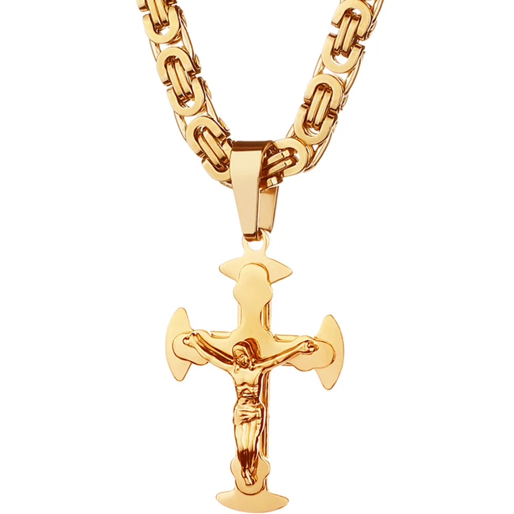 Ожерелье с кулоном Иисуса золотого цвета небольшой крест распятием длинная