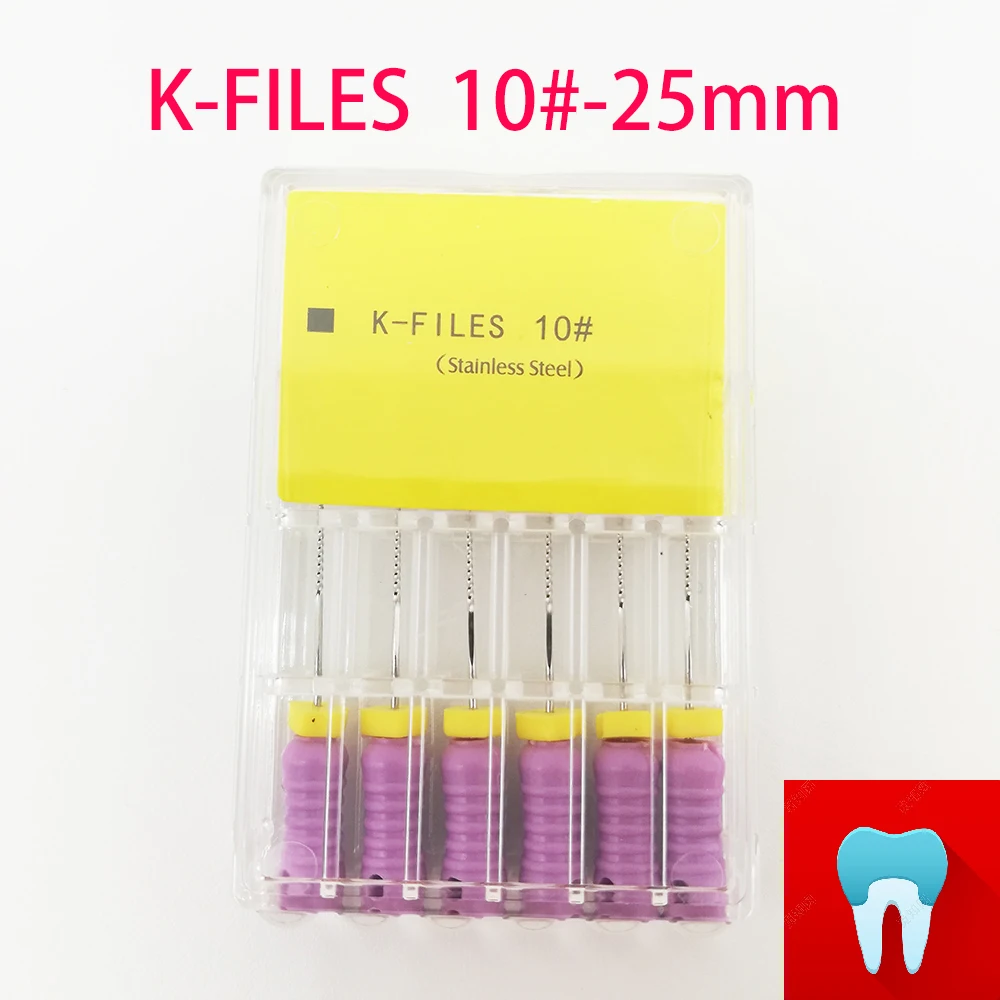 6pcs/pack 10#-25mm Dental K Files Root Canal Endo Files Dentist Tools Hand Files Stainless Steel K Files Dentistry Lab Tools