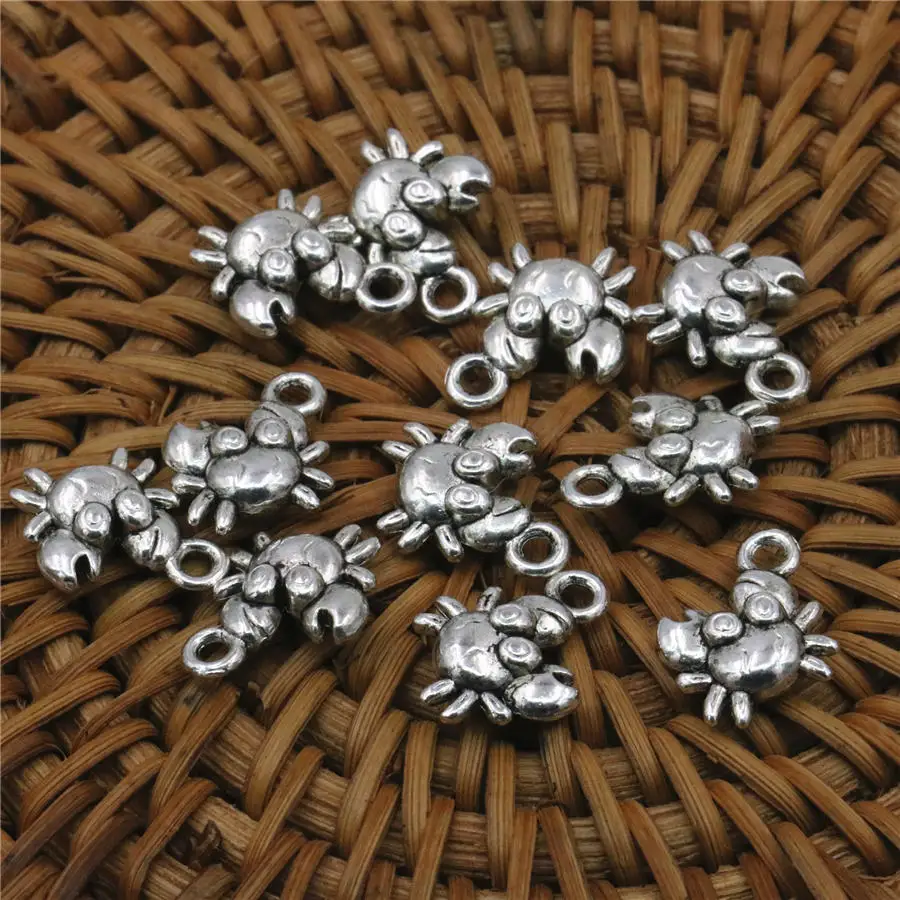 New 50PCS Pendant Women Girls Gifts Crab-Shaped Lucky DIY Loose Finding Accessories Copper Metal Jewelry Making Design 12x15mm | Украшения