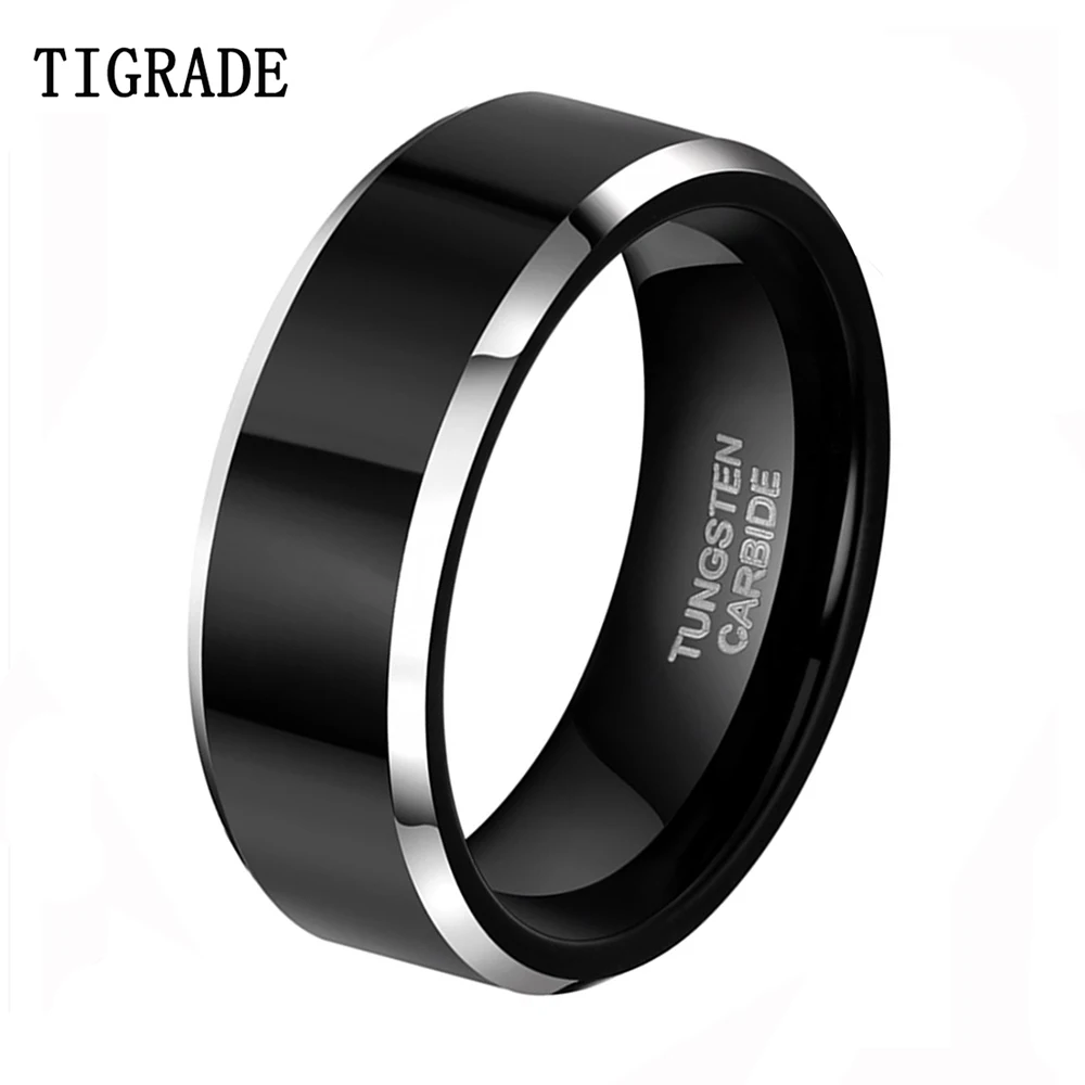 Мужское и женское кольцо из карбида вольфрама обручальное черного цвета 8 мм