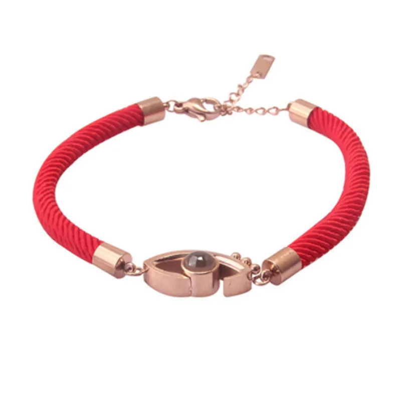 

Women 100 Language I Love You Memory Chain Stainless Steel Rose Gold Roman Numerals Eyes Crystal Fashion Charm Bracelet Jewelry