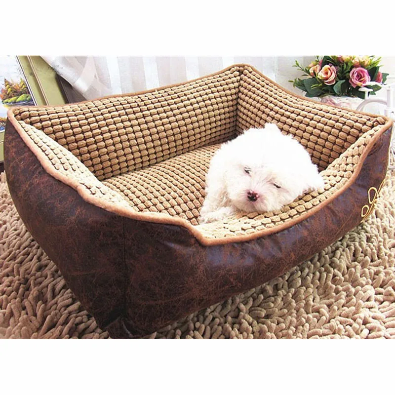 Big Size extra large Breathable PU leather dog bed House sofa Kennel washable Soft Fleece Corn velvet Pet Dog Cat Warm Bed | Дом и сад