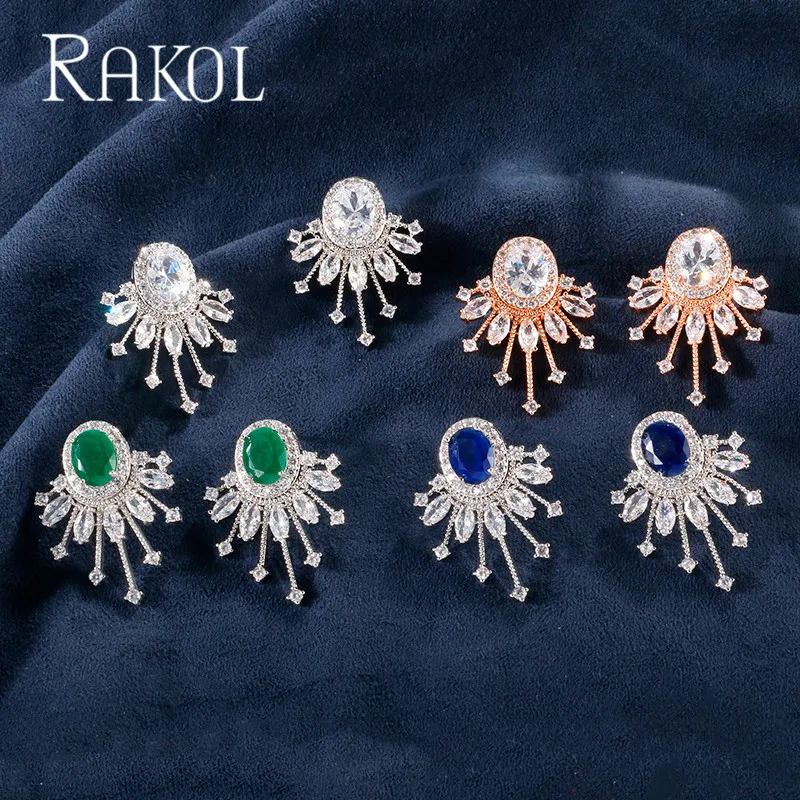RAKOL Luxury Hot-Selling Top AAA Cubic Zircon Flower Shape Lovely Wedding Stud Earrings For Lady Party Dress Jewelry RE62282K | Украшения и