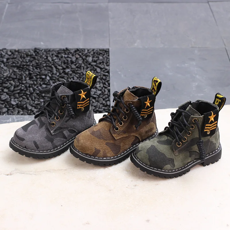 

Children Winter Boots Kids Genuine Leather Camouflage Warm Martain Boots Toddler Girls Snow Boots Boys Classical Soft Sole Shoes