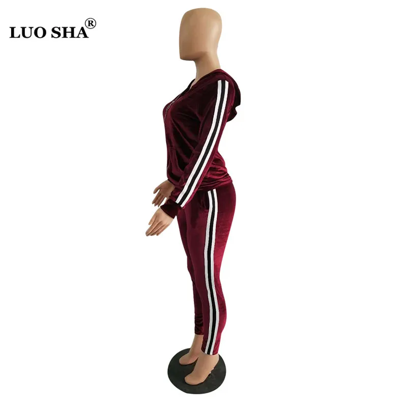 LUO SHA/комплект из двух предметов, велюровый спортивный костюм, женский спортивный костюм с капюшоном, спортивная одежда для женщин, в полоску, размера плюс, Велюровый комплект XL