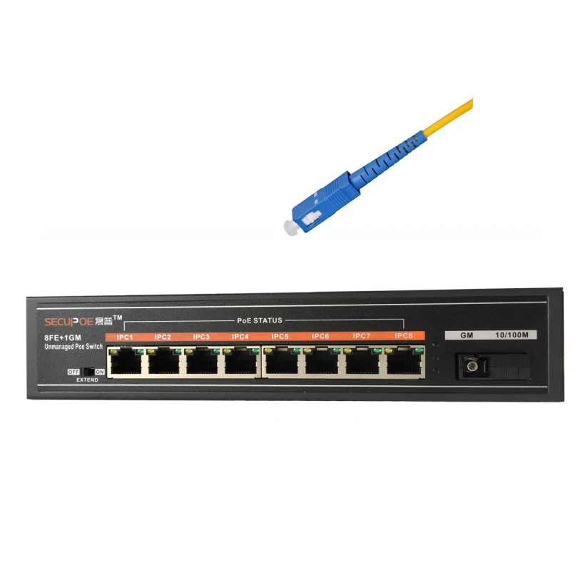 8-портовый коммутатор PoE SECUPOE 10/100 м 1 порт SC волоконно-оптический разъем 802.3af/at