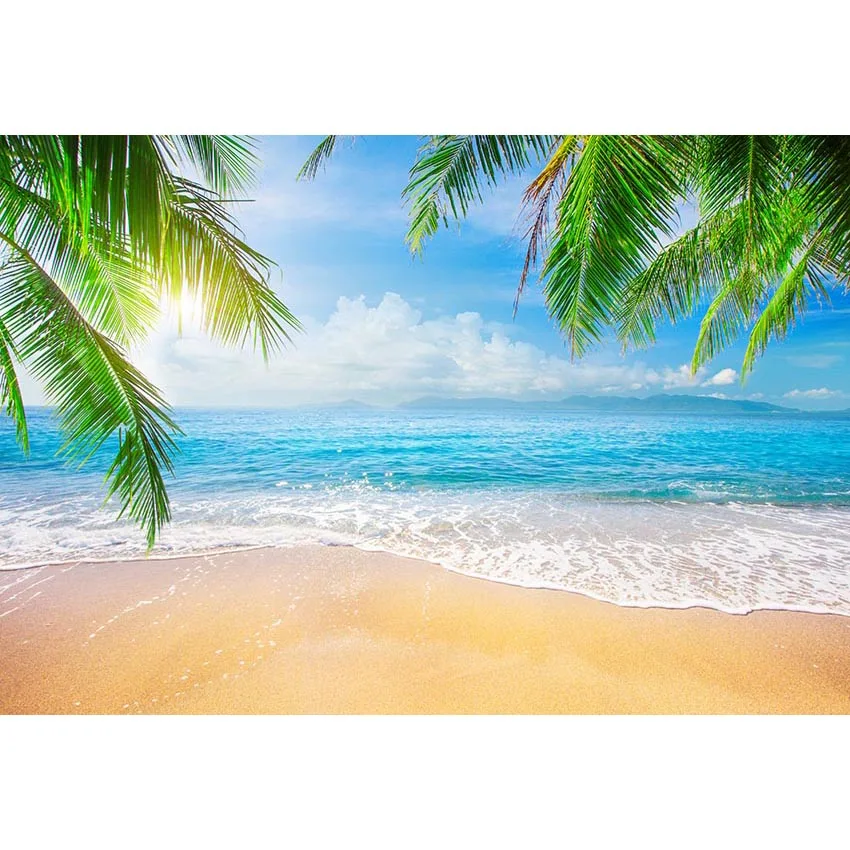 

Vinyl blue sky sea beach tree Backdrops wedding Photography Background holiday Theme Party Props