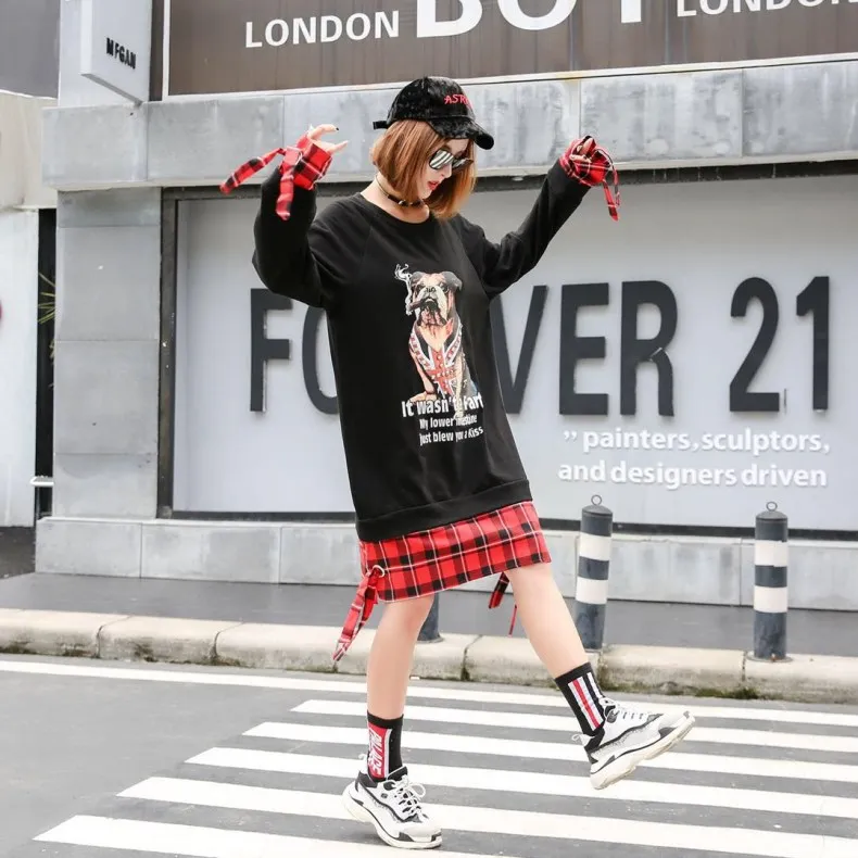 Пёс из мультфильма животное Priting толстовки платье Для женщин Street Wear шипованных