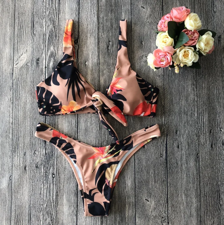 Sexy Wide Strap Shoulder Push Up Brazilian Bikini Set Bowknot Thong Swimwear Women Bandage Swimsuit Tie Knot Front Bathing Suit | Женская