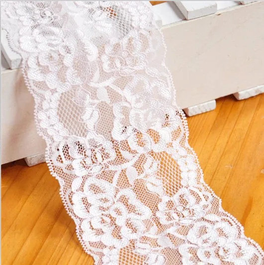 

High Quality 8cm Width White Swiss Elastic Lace Fabric DIY crafts Garment Accessories Wedding Lace Trimming Materials