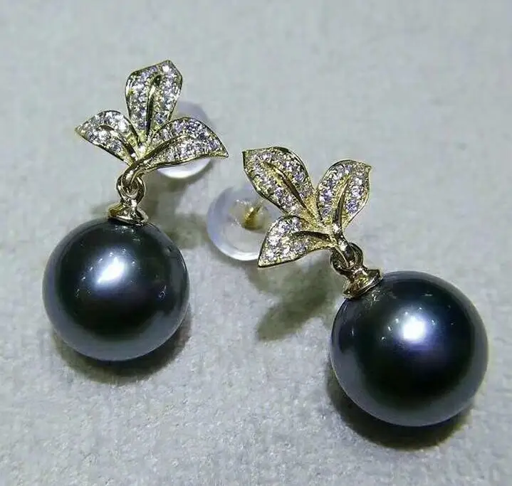 noble jewelry natural 12-13mm Baroque SouthSea black pearl earring 925 Sterling silver | Украшения и аксессуары