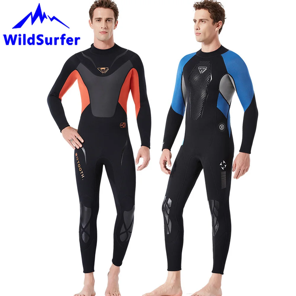 WildSurfer Men 3mm Neoprene Long Sleeve Wetsuits One Piece Full Body Jumpsuit Diving BodySuit Winter Spearfishing Swimsuit W133