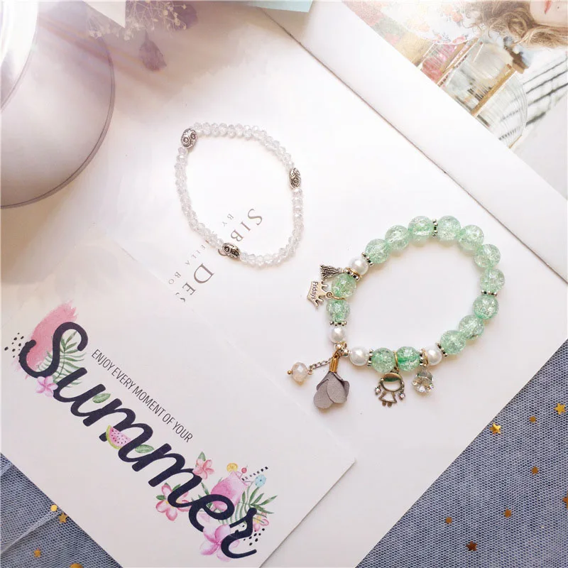 Новый сладкий ретро двухслойный женский браслет из бисера Мятный Зеленый