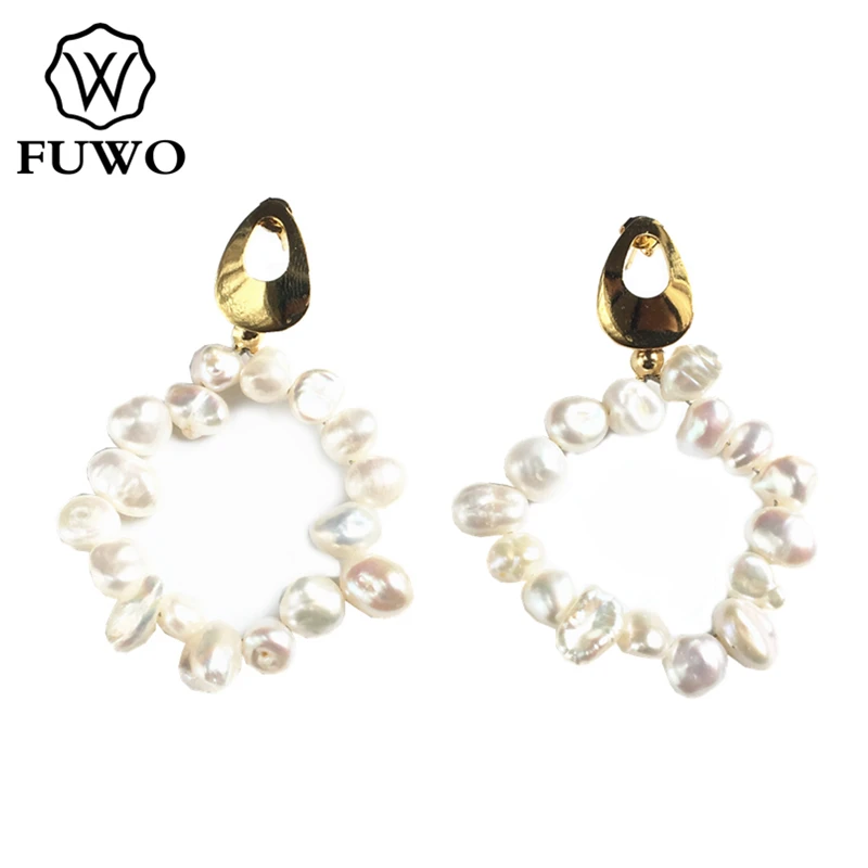 Женские серьги из натурального пресноводного жемчуга FUWO, серьги с золотыми кристаллами, ювелирные изделия для пляжного отдыха ER540