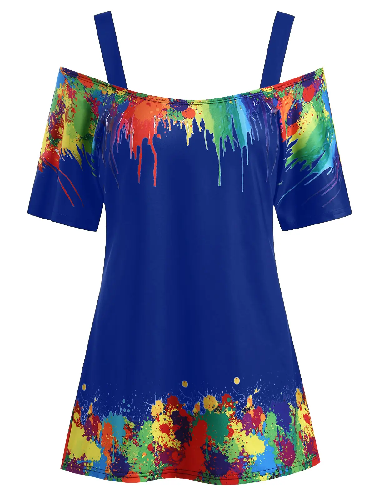 Rosegal размера плюс Tie Dye футболка с открытыми плечами женские топы Повседневная футболка с квадратным вырезом и коротким рукавом большой размер женская одежда