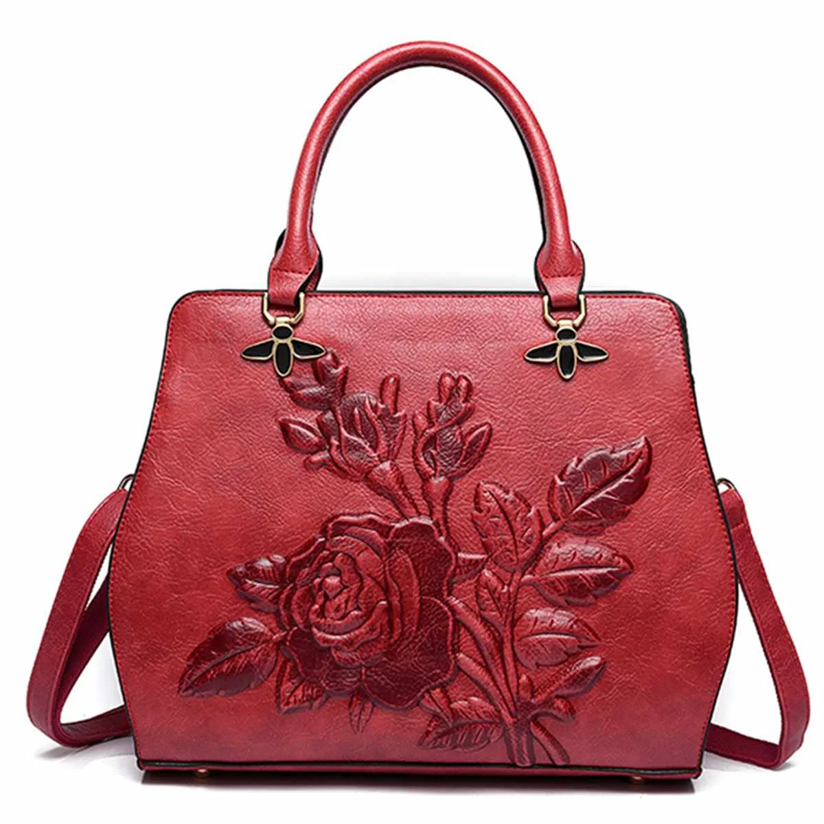 Bolsa Feminina сумка из искусственной кожи для женщин, Роскошная сумочка, женская сумка-мессенджер с тиснением и цветочным рисунком, сумка через плечо, брендовая Сумка-тоут зеленого и красного цвета - Цвет: Красный