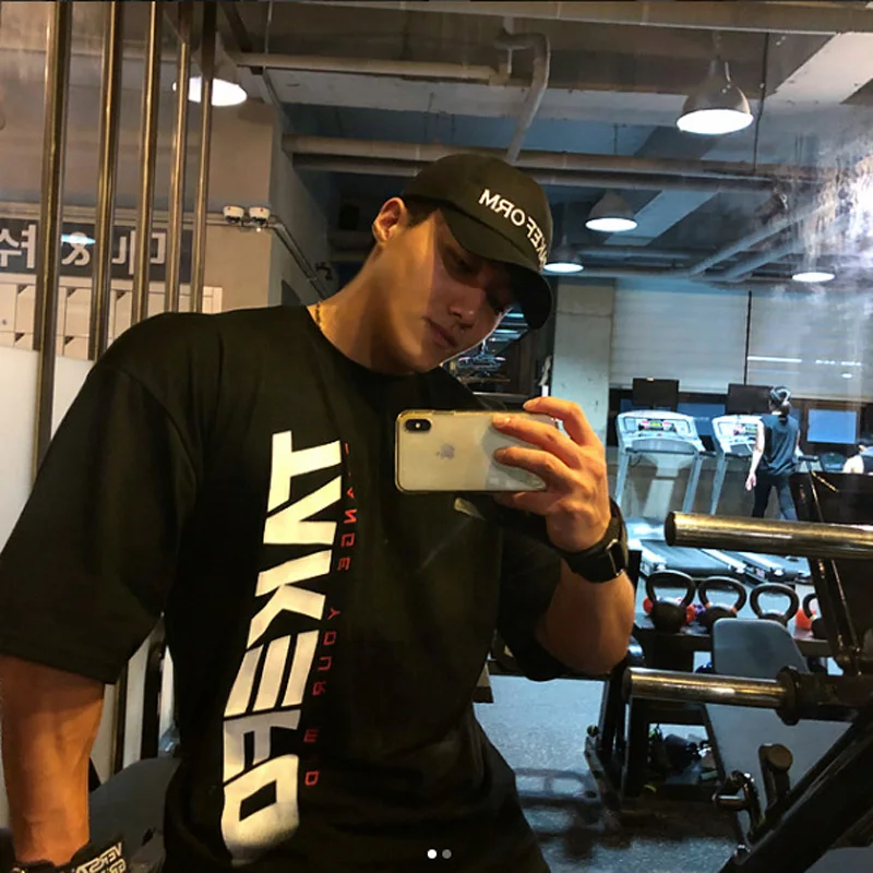 

Summer New Men loose fitness T-shirt bodybuilding training Tshirt men fashion cotton sportswear elastic breathable tops M~XXL