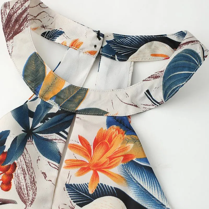 Короткое платье с цветочным принтом для девушек в стиле бохо с галтерной линией и без рукавов, спинка открыта, ретро-стиль, линия А, летние пляжные платья.