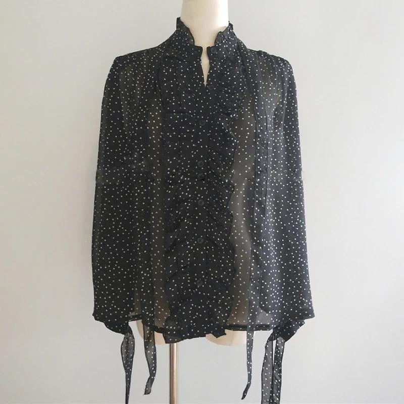 Женская шифоновая блузка TWOTWINSTYLE летняя в Корейском стиле горошек с воротником