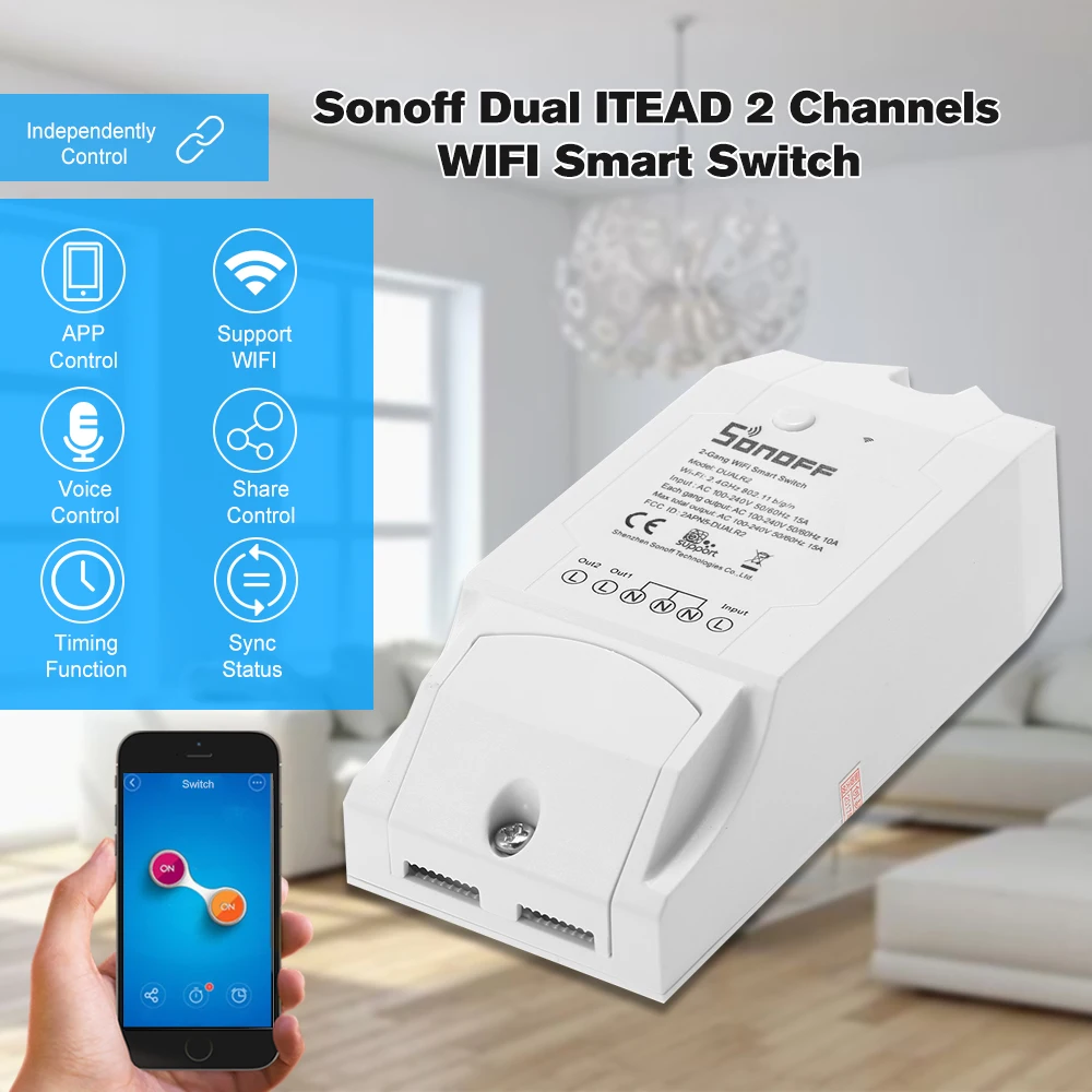 SONOFF Dual ITEAD 2 канала wifi умный переключатель для Amazon Alexa Google Home Беспроводной пульт дистанционного управления Умный дом