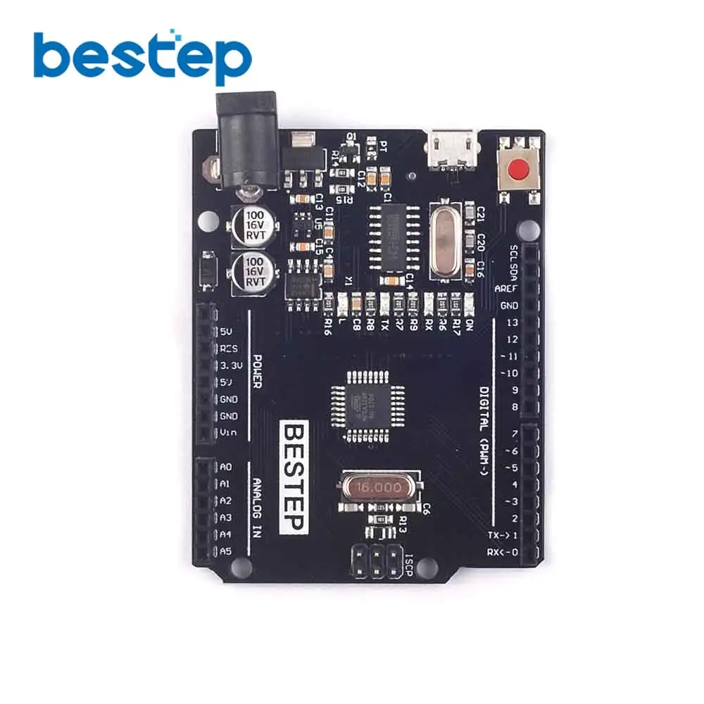 Макетная плата ATmega328P CH340 CH340G для Arduino черная без USB-кабеля | Электронные компоненты