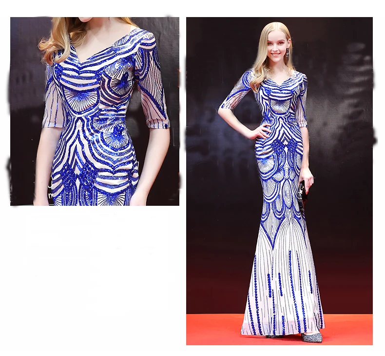 Beauty Emily Бисероплетение Королевский синий Формальные платья vestido de festa Русалка вечернее платье длинное вечернее платье сексуальное платье Русалка