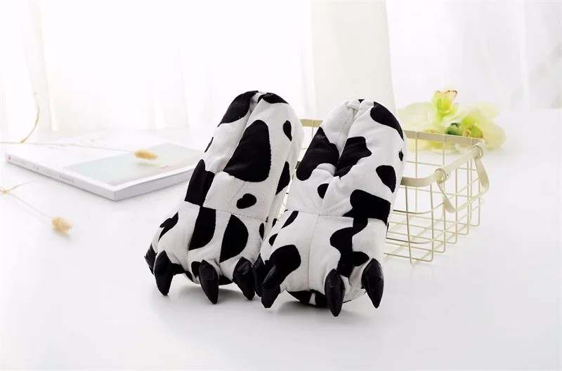 cow Тапочки с единорогом; пижамные туфли с когтями кугуруми кигуруми; Kawaii; забавные лапы для детей и взрослых; повседневная одежда для костюмированной вечеринки - Цвет: cow