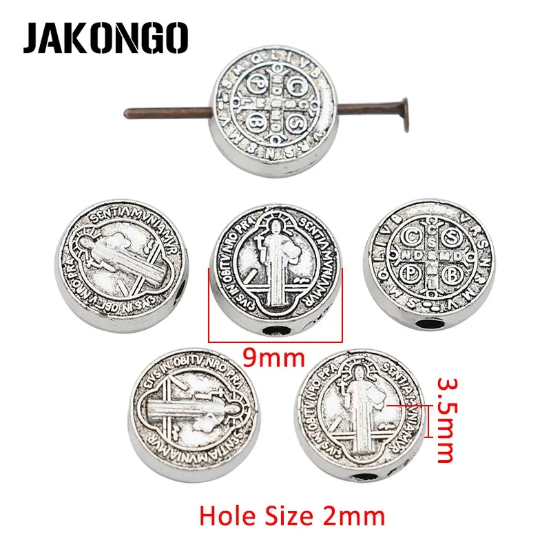 JAKONGO Antique Silver Plated Jesus Spacer Beads Loose for Jewelry Making Bracelet Accessories DIY 10pcs/lot | Украшения и