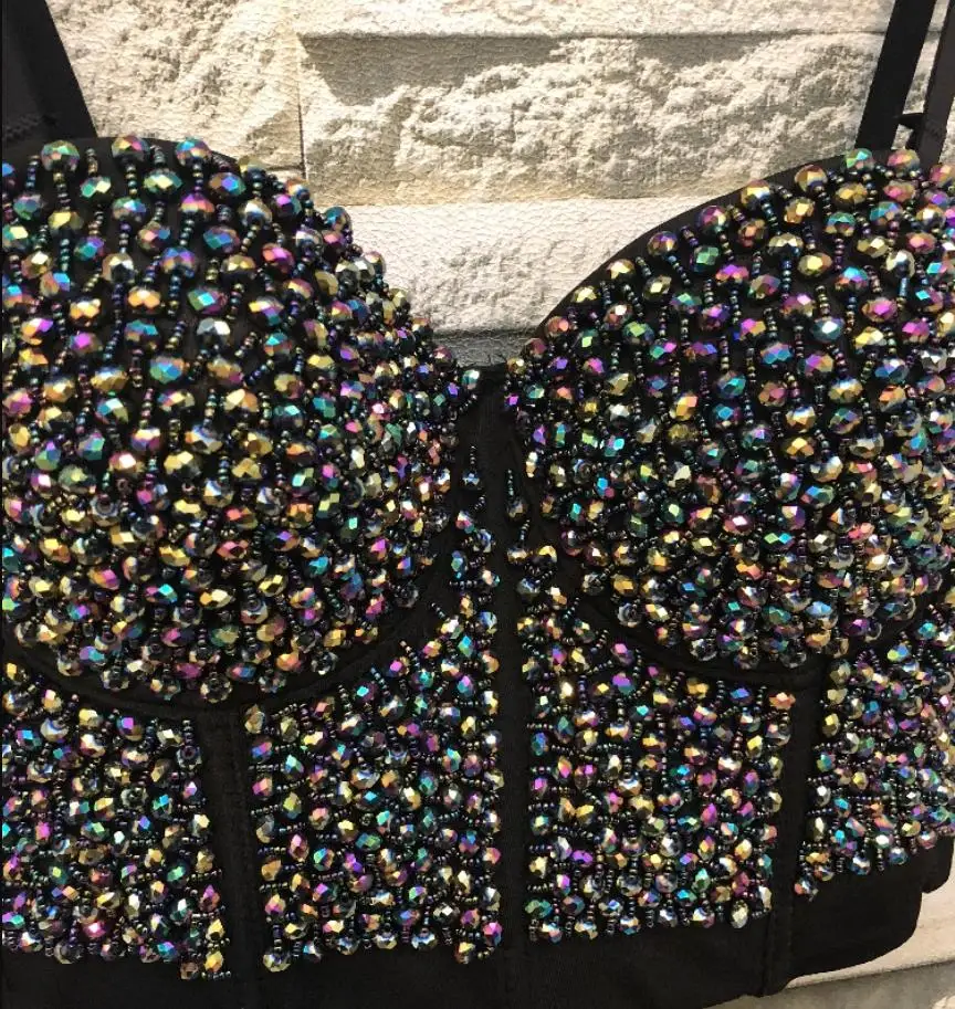 Newcolorful beHand-made Pearls Bralet Corselets Short Women's Bustier Bra Cropped Top Wedding Bralette Vest 2020 D03 | Женская
