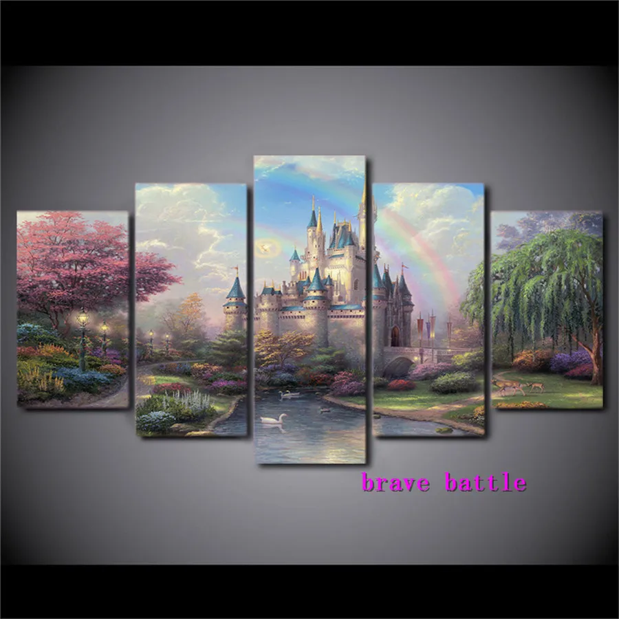 

Золушки с замком Thomas Kinkade, Картина на холсте для гостиной, домашний декор, Современная роспись, картина маслом #02