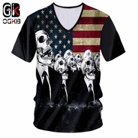 ogkb hiphop punk sexy v neck tee shirt womenmens print american flag skull 3d t shirt short sleeve casual tshirts new harajuku