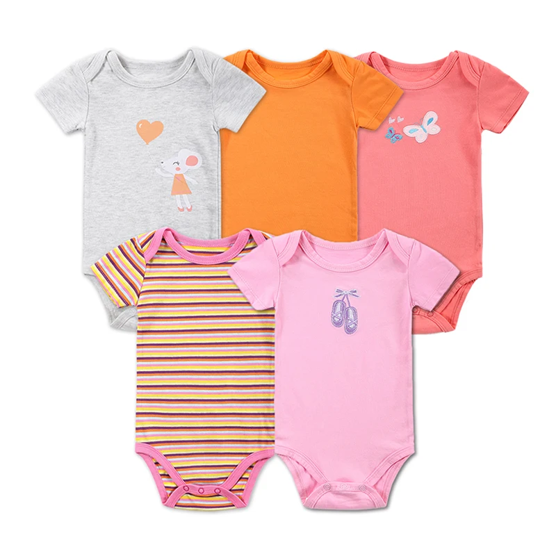 5 Pieces/lot Baby Girl Clothes Bodysuit Infant Jumpsuit Overall Short Sleeve Body Suit Clothing Set Summer Cotton | Детская одежда и