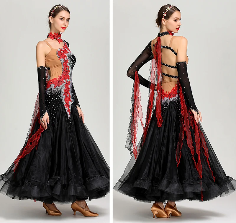 Standard Ballroom Dresses Women Long Sleeve Black Waltz Dancing Skirt High Quality Ballroom Competition Dance Dress