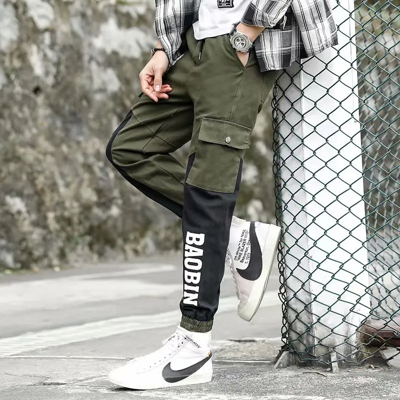 

Solid Straight Pants Trousers Mens Summer Casual Elastic Waist Loose Male Pants