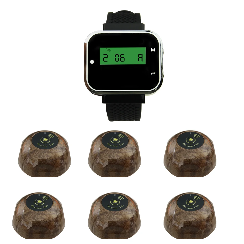 Беспроводная система вызова S 6 кнопки + 1 часы пейджер для ресторанов/вызов