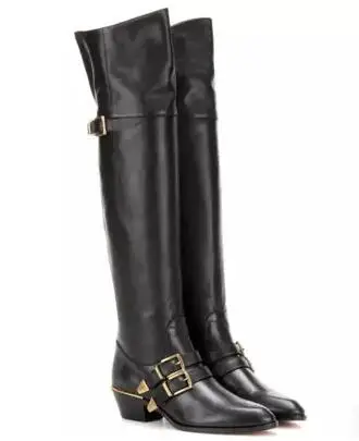 2017 г. хит продаж женские модные пикантные черные байкерские Сапоги выше колена на