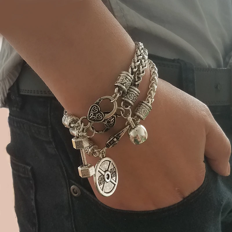 Браслеты с гантелями ювелирные изделия для фитнеса браслеты колокольчиком