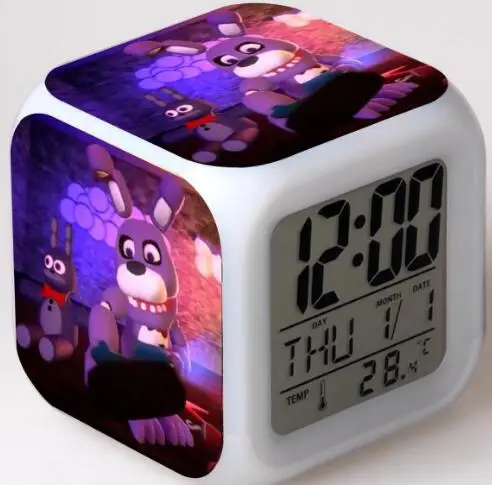 Five Nights At Freddy's 7 цветов светодиодный Будильник FNAF Bonnie Foxy Freddy Fazbear часы с дизайном «Медведь» ночные световые часы игрушки