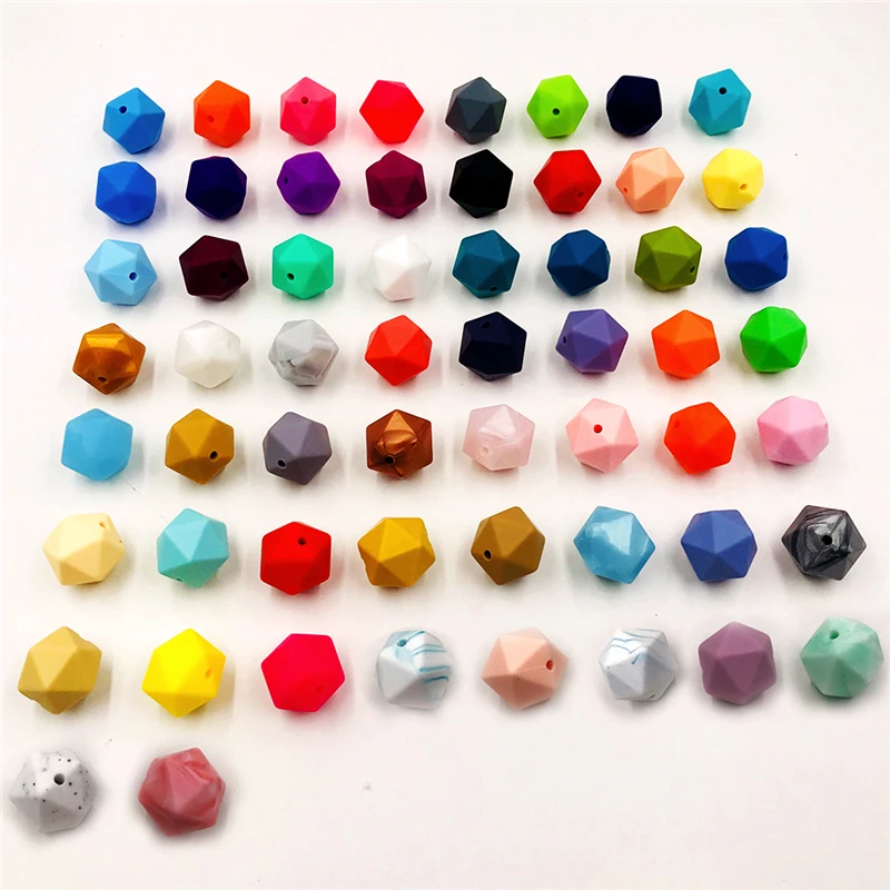 Cuentas de silicona de grado alimenticio sin BPA para dentici&oacute;n de beb&eacute;, mordedor de silicona suave de 17mm, icosahedro, pol&iacute;gono geom&eacute;trico, masticar-5