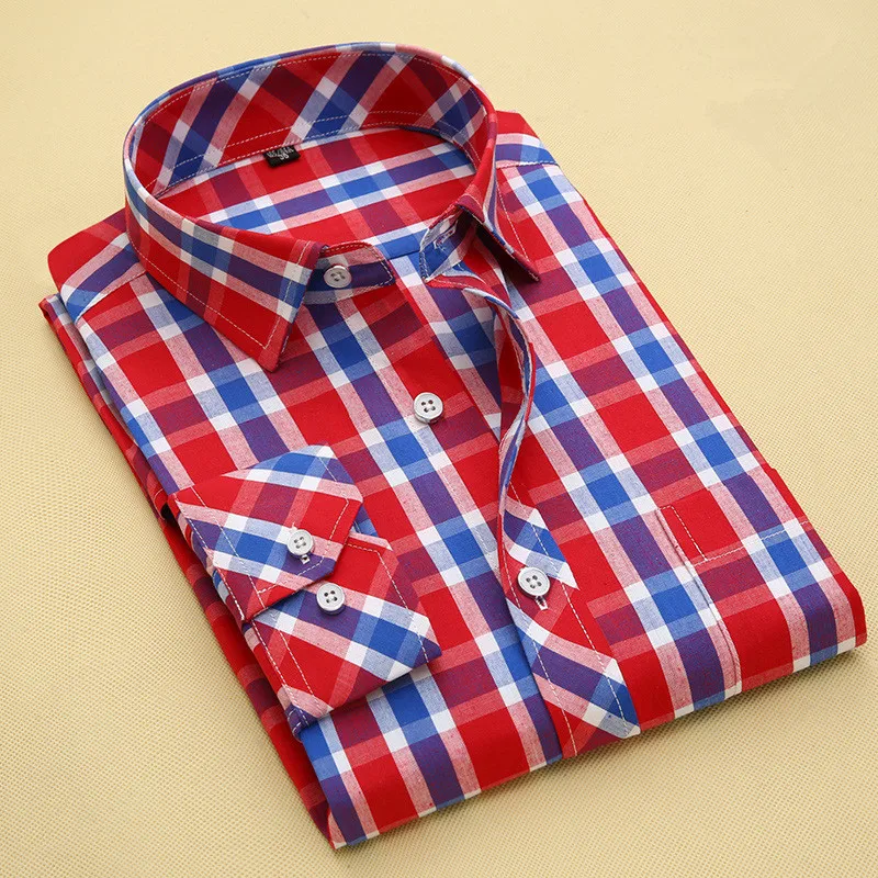 2016 Мужчины Весна Клетчатые Рубашки С Длинным Рукавом Хлопок Повседневная Тонкий
