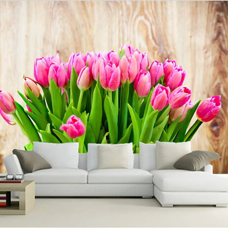 

Custom 3D murals,Closeup Pink color Flowers Wallpapers Tulips,living room sofa TV wall children bedroom wall paper
