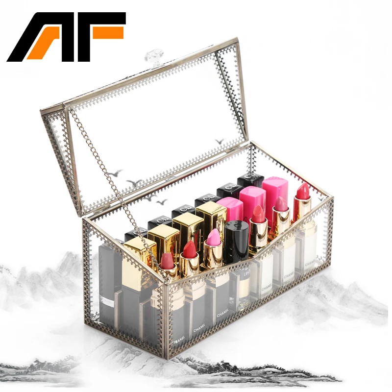 AF Retro Makeup Cotton Stroage Case Multifunctional Bronze Lace Dustproof Transparent Glass Cosmetic Box C218-5 | Дом и сад
