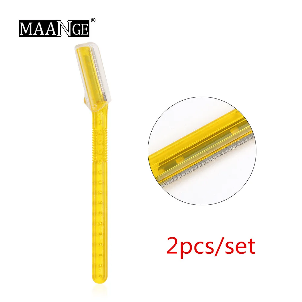 Yellow MAANGE 2 шт./компл. Бритва для бровей для удаления волос триммер для бровей безопасный бритвенный уход для лица для женщин инструмент для удаления волос Макияж лезвие для бритвы - Цвет: Yellow