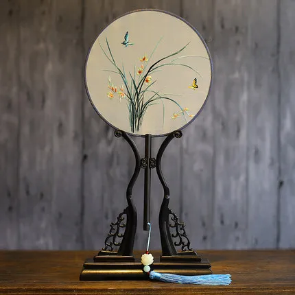 Двухсторонний классический веер с вышивкой вышивка в древнем стиле Круглый