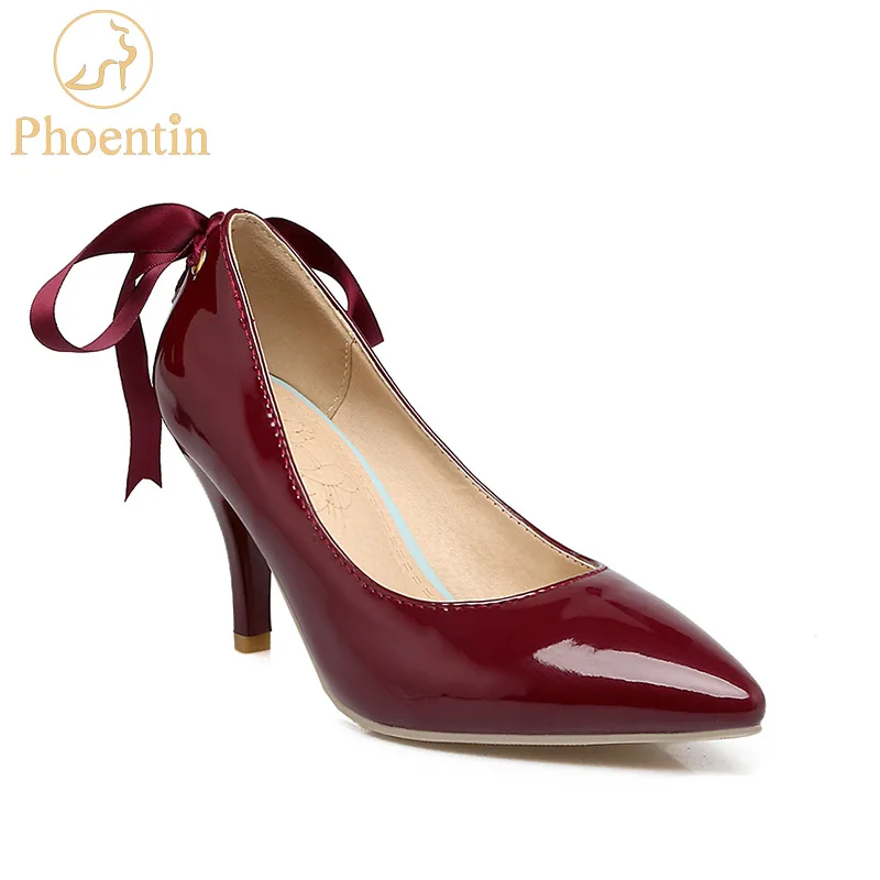 Phoentin cross tied stiletto shoes woman high heel point toe plus sizes 2019 women's pumps patent leather dress sexy FT250 | Обувь